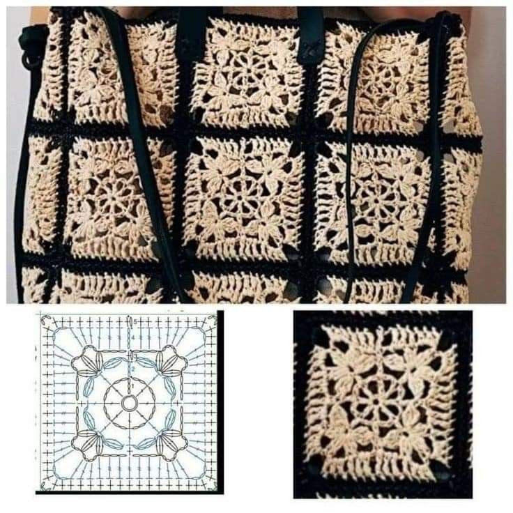 Elegant Crochet Bag with Square Motif Design