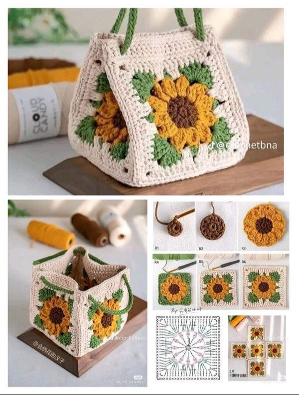 Elegant Crochet Bag with Square Motif Design