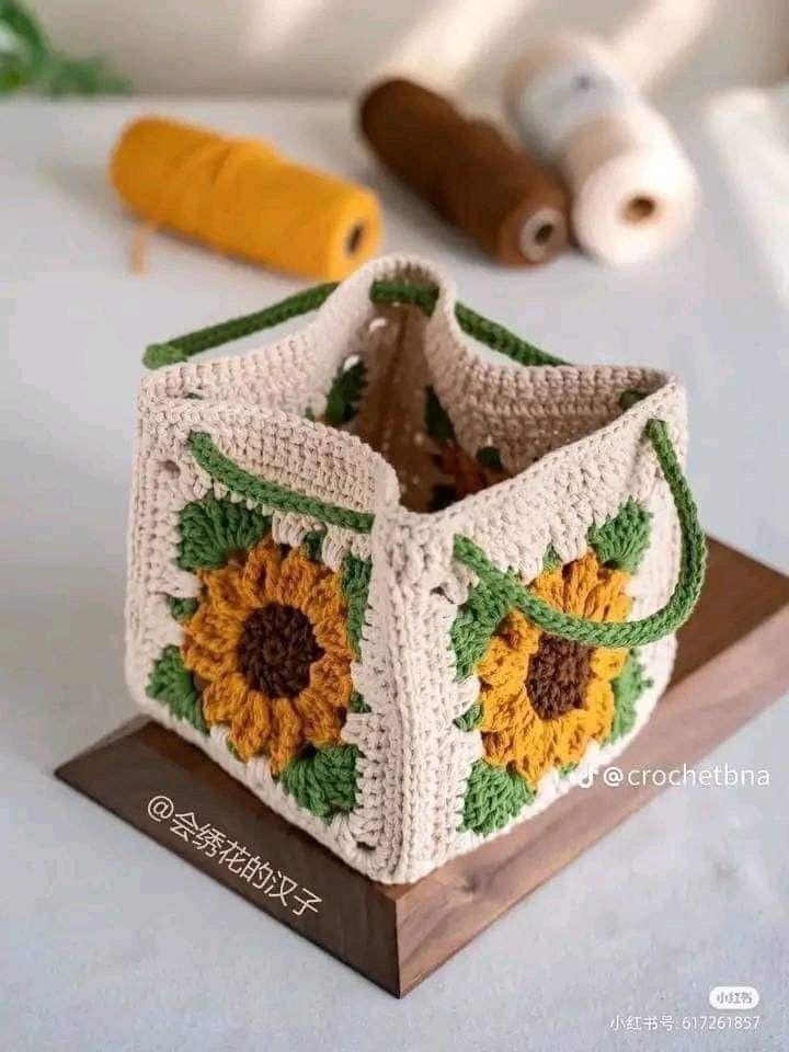 Elegant Crochet Bag with Square Motif Design