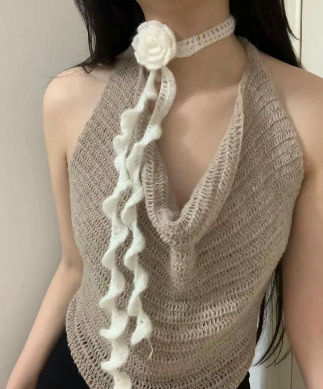 Elegant Crochet Halter Top with Floral Choker Pattern