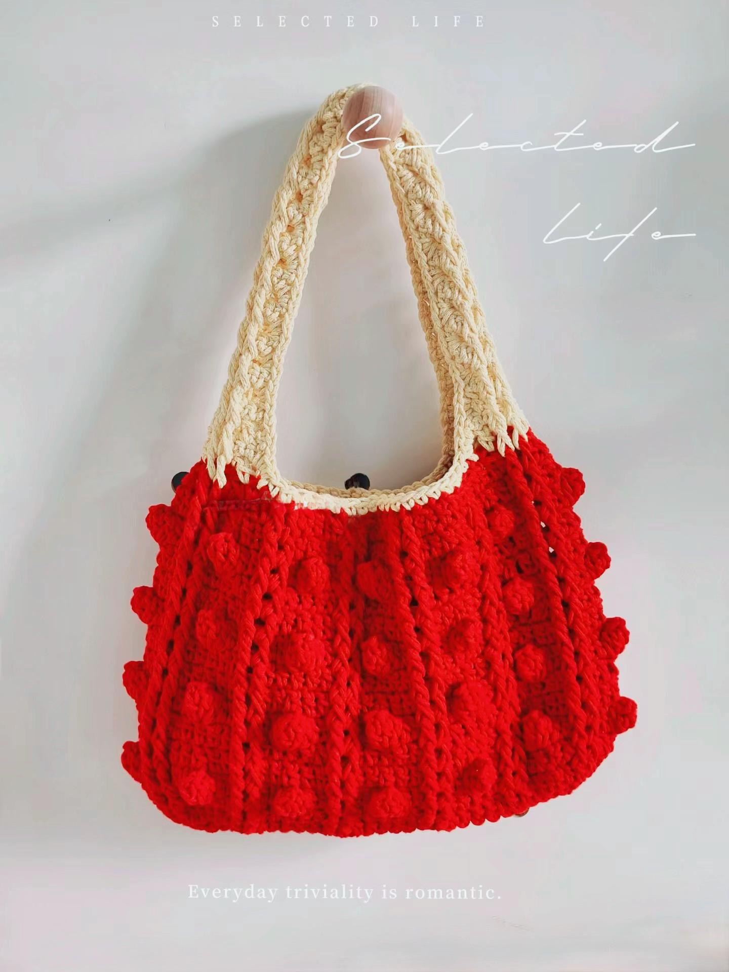 Elegant Crochet Handbag with Pink and White Patterns