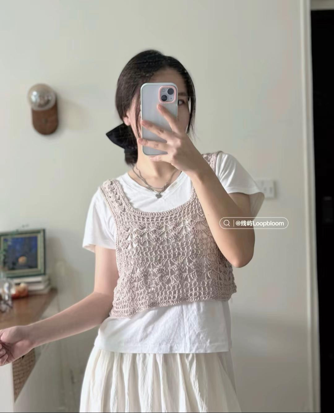 Elegant Crochet Vest Paired with White Summer Dress