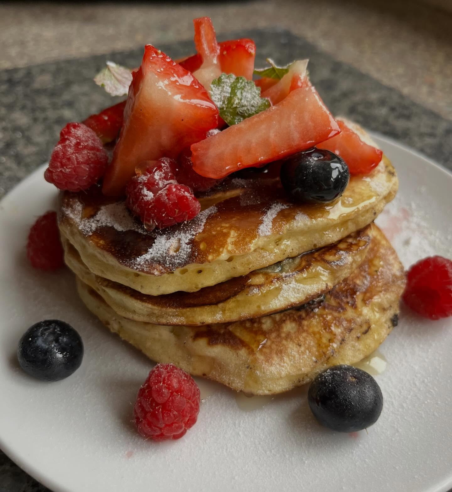 Fluffy Blueberry Pancakes with Fresh Berry Medley