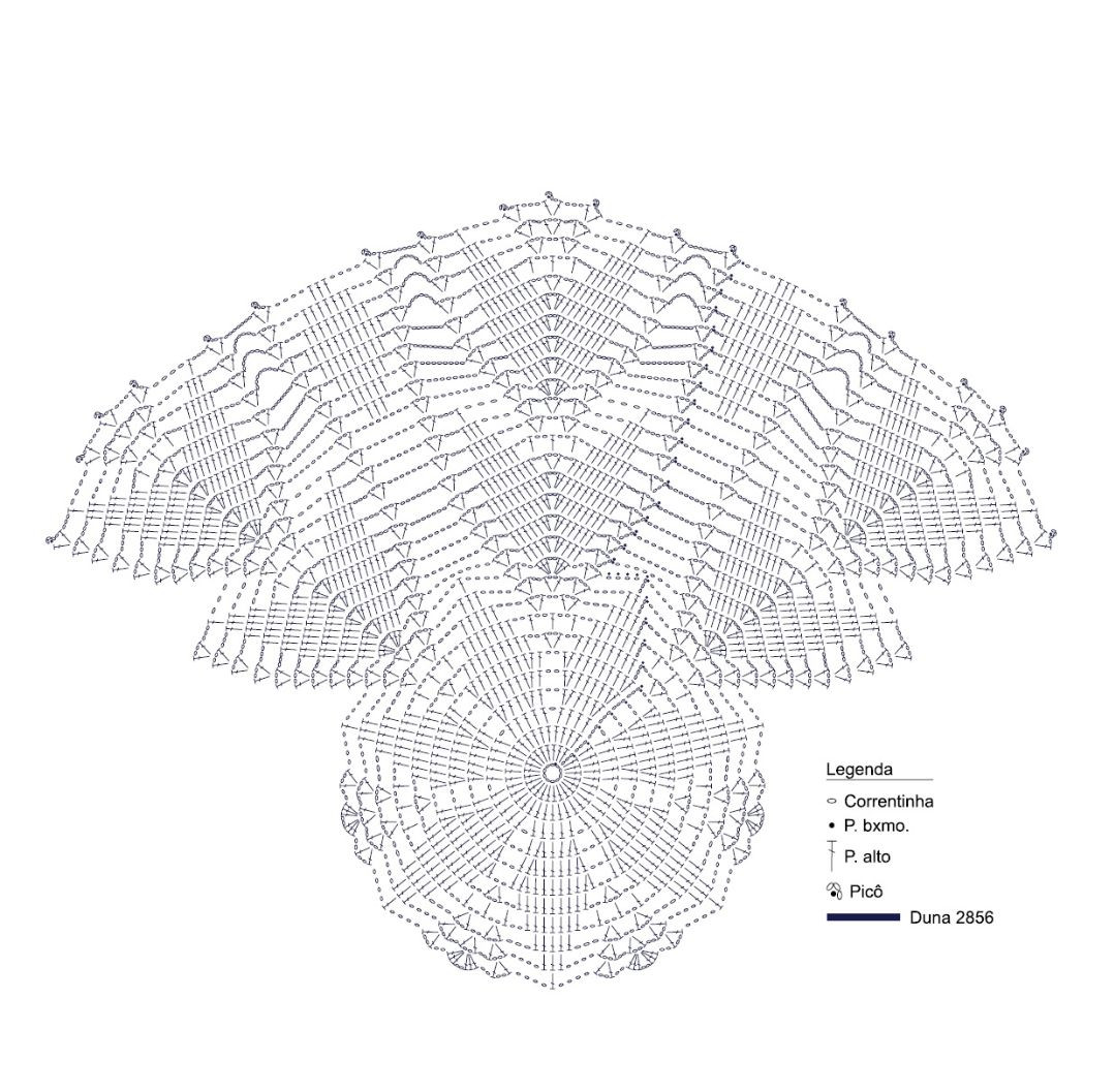 Gráfico de Crochet para Tapete em Leque com Flor Central