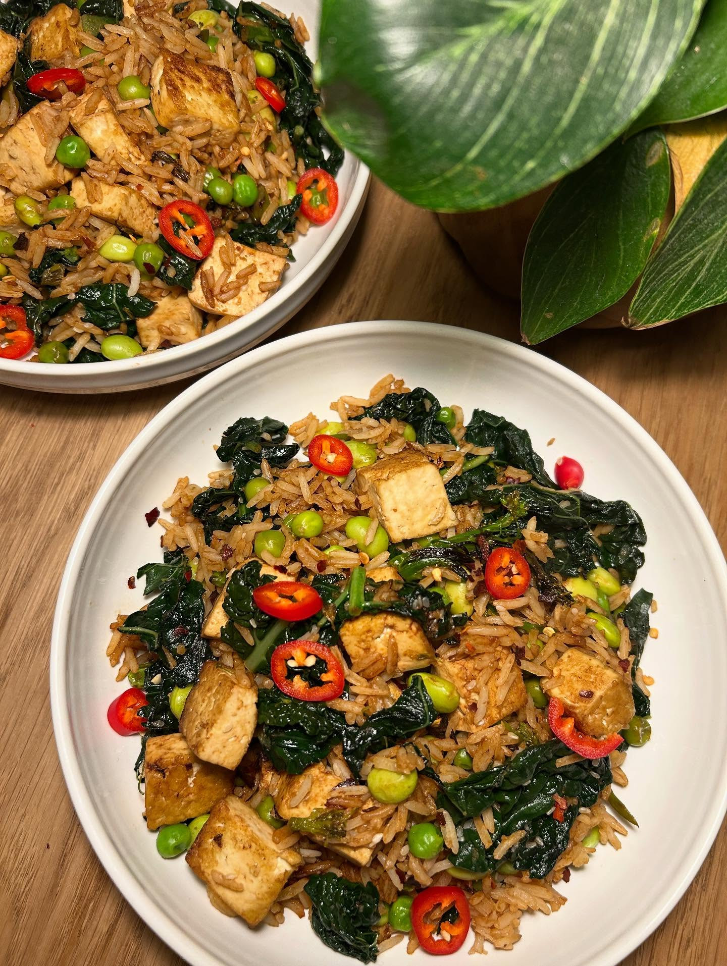 Green Veggie Tofu Fried Rice Delight
