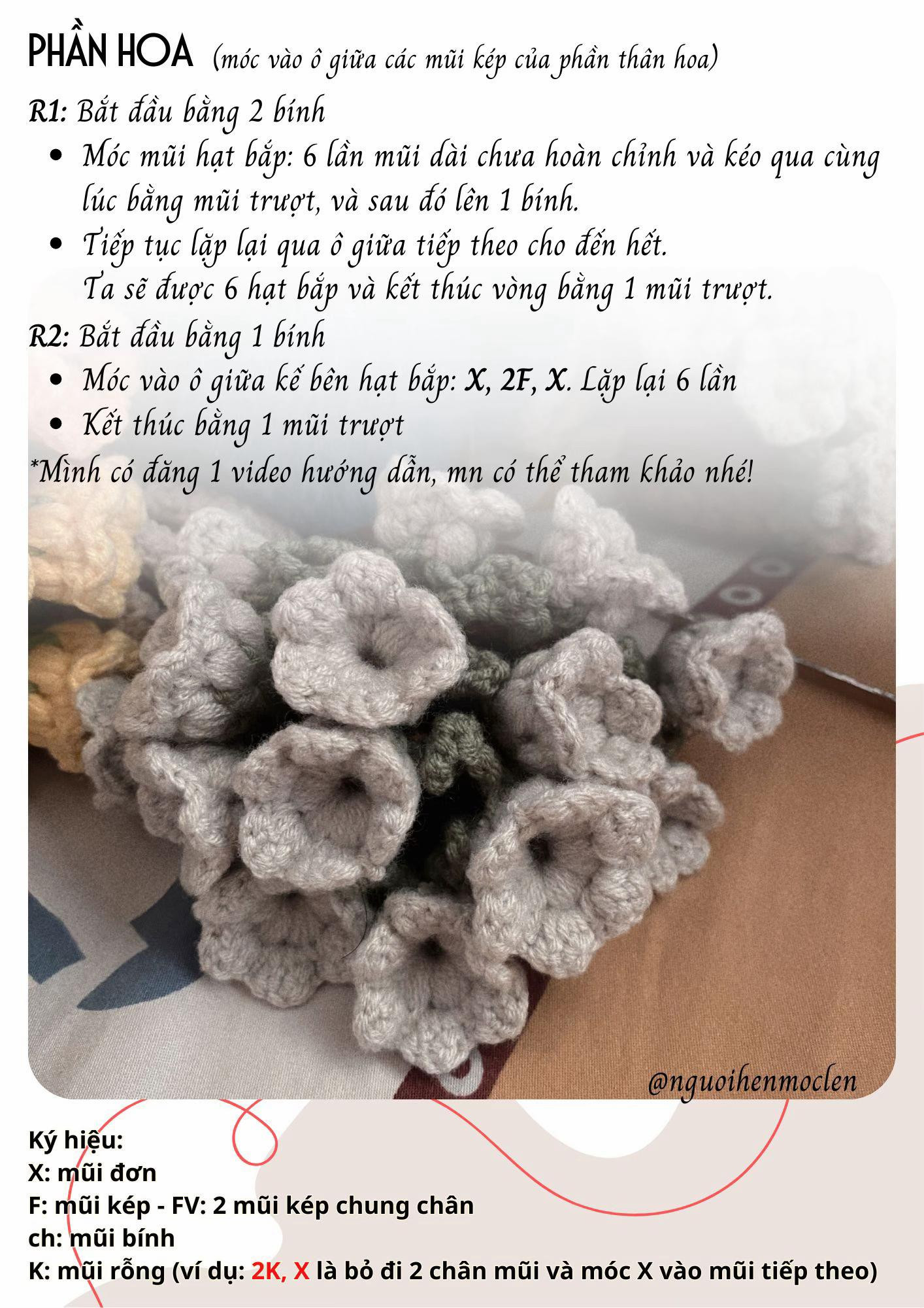 Hướng dẫn chi tiết móc khăn lót ly hình bó hoa linh lan đẹp mắt