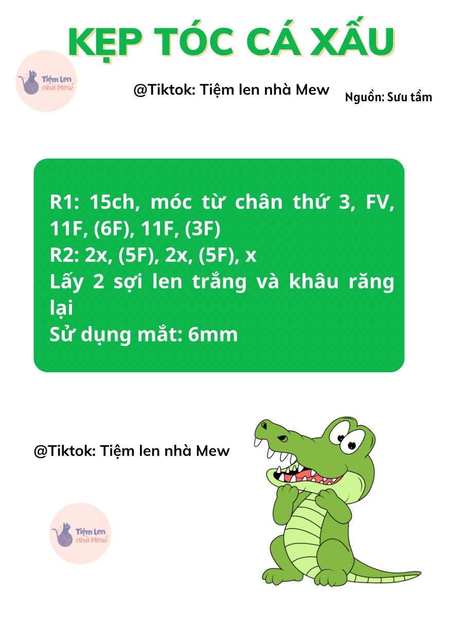 Hướng dẫn làm kẹp tóc cá sấu bằng len cho người mới bắt đầu