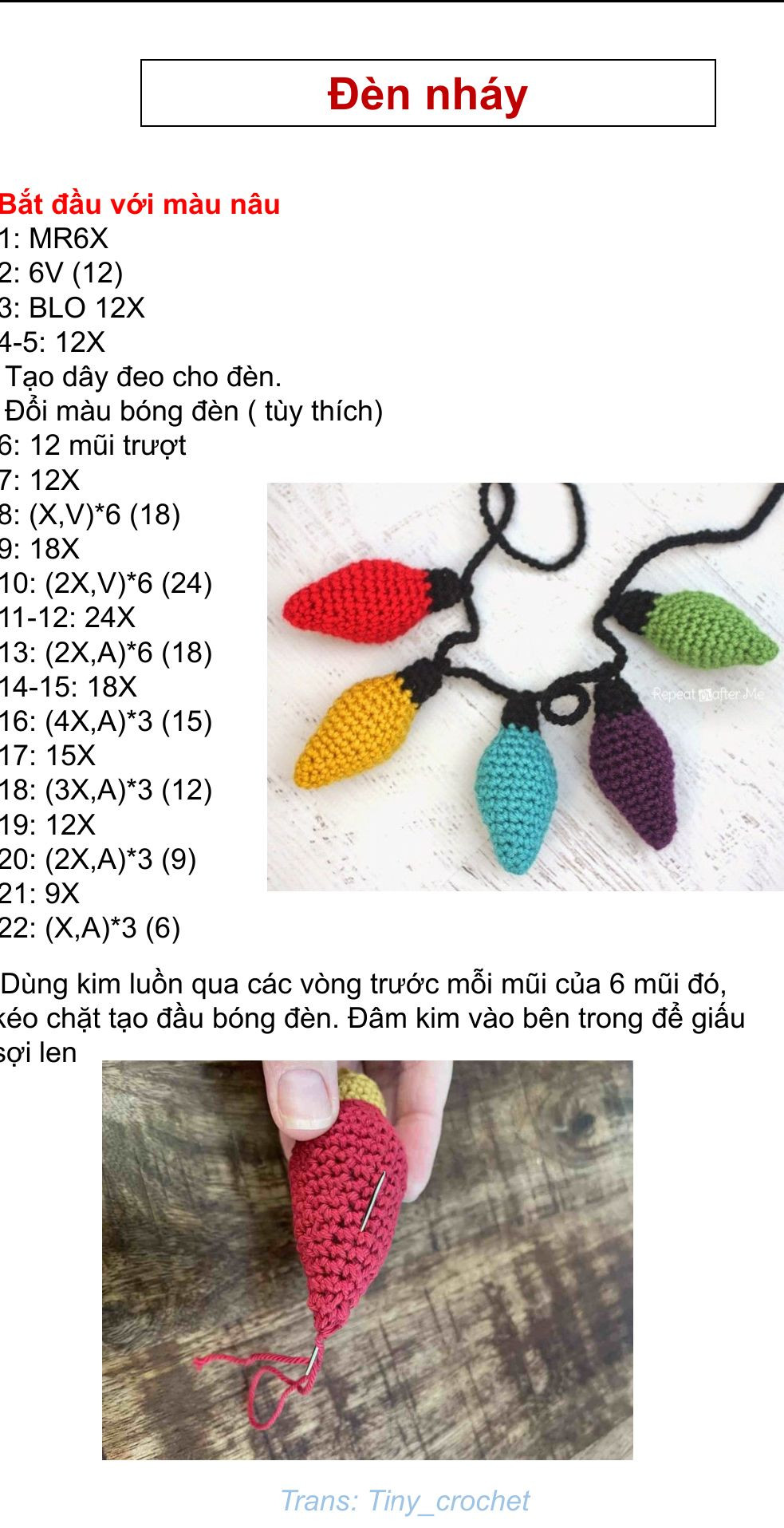 Hướng dẫn móc đèn nháy len màu sắc tươi sáng dễ thương