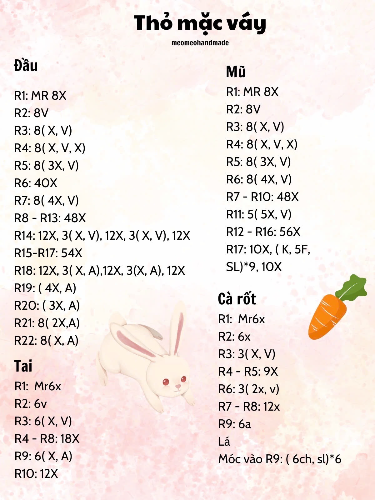 Hướng dẫn móc hình thỏ dễ thương mặc váy cho người mới bắt đầu