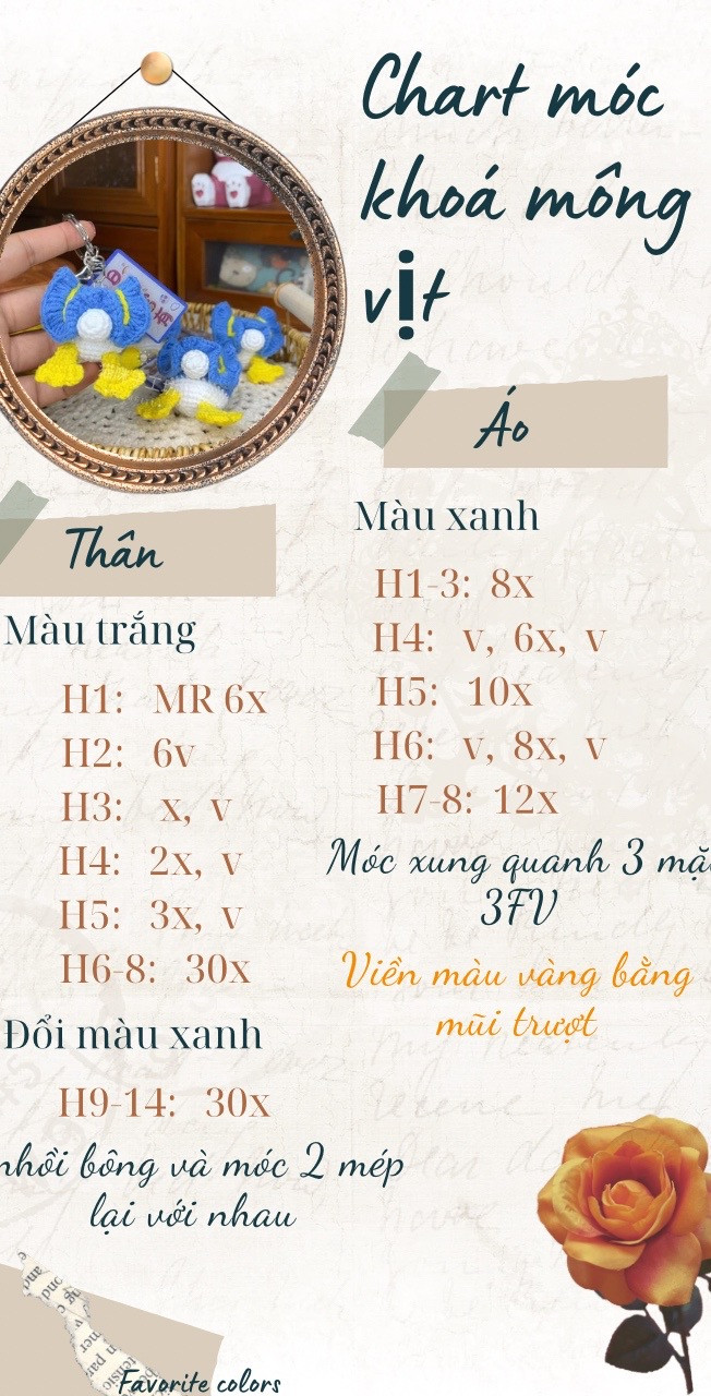 Hướng dẫn móc khóa mông vịt dễ thương chi tiết từng bước