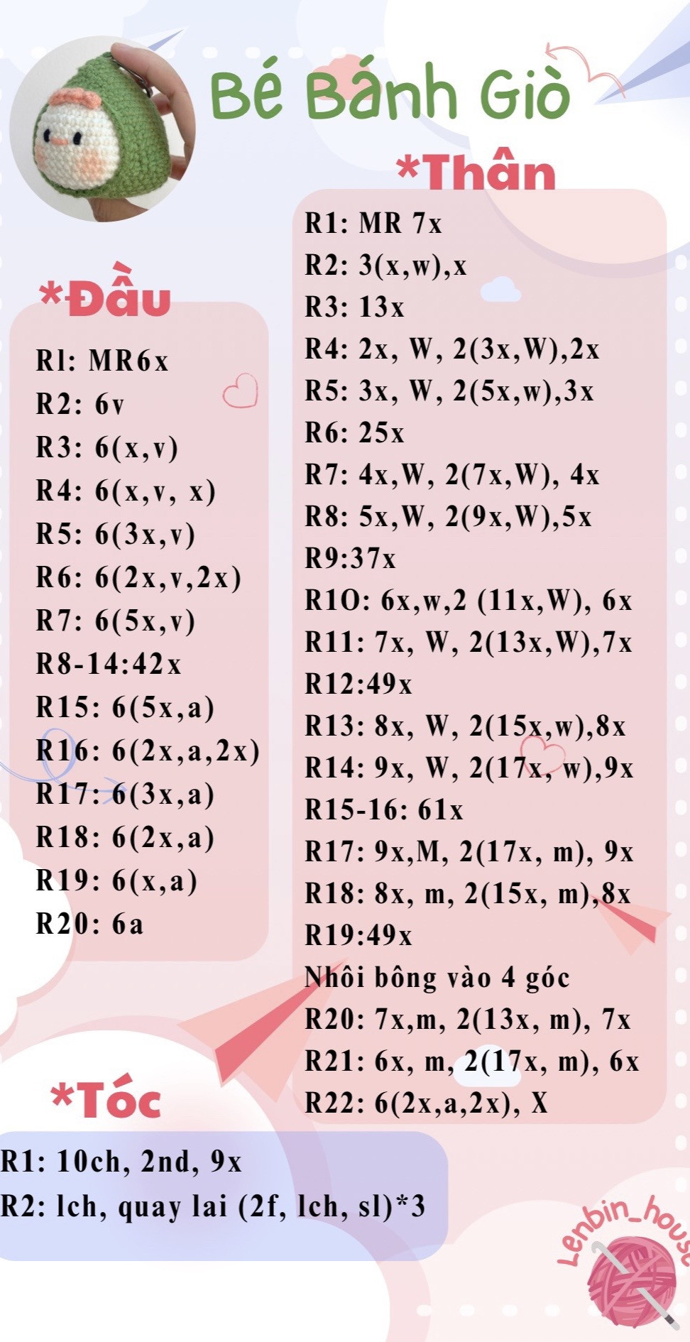 Hướng dẫn móc len Bé Bánh Giò dễ thương