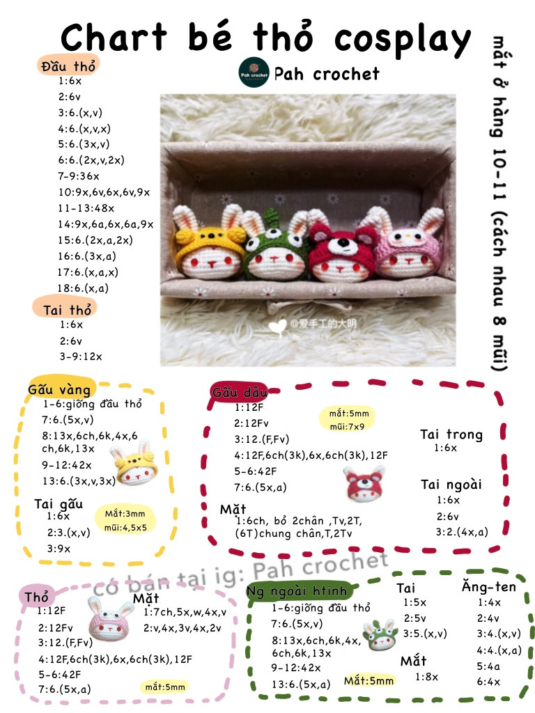 Hướng dẫn móc len cosplay thỏ dễ thương với nhiều kiểu khác nhau