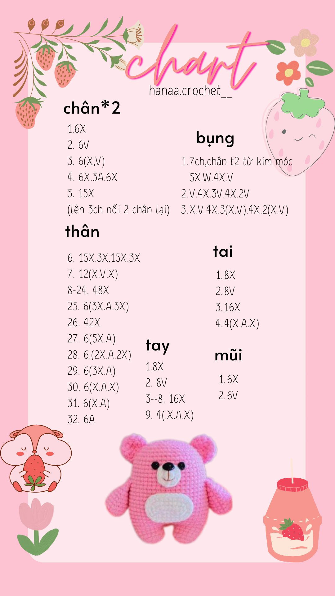 Hướng dẫn móc len gấu bông hồng đáng yêu dễ thương