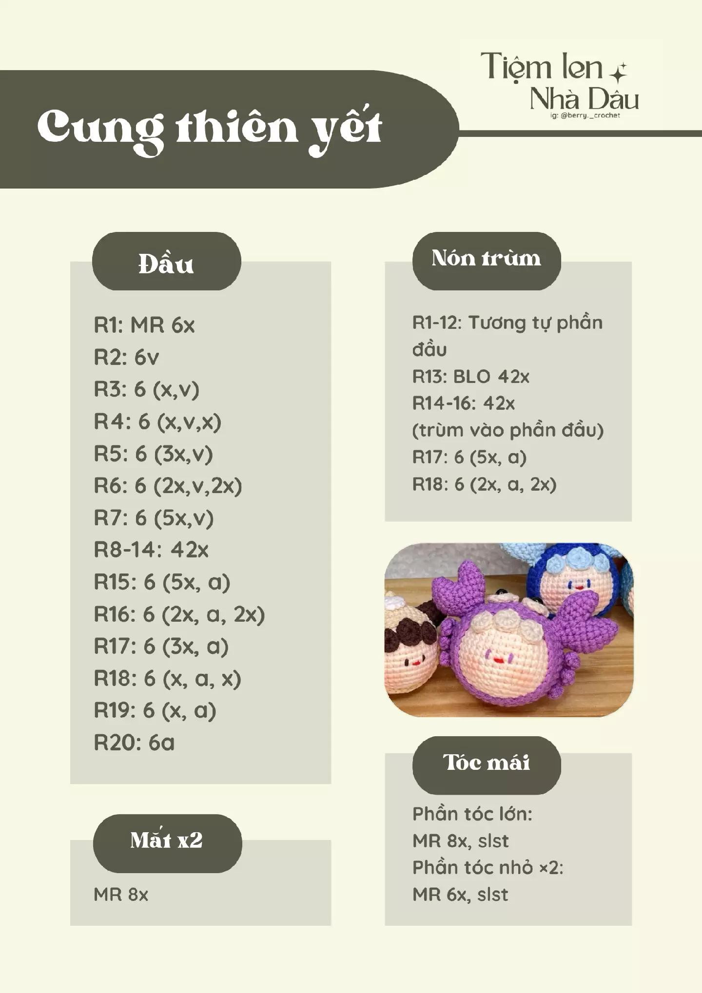 Hướng dẫn móc len hình cung thiên yết dễ thương cho móc khóa.