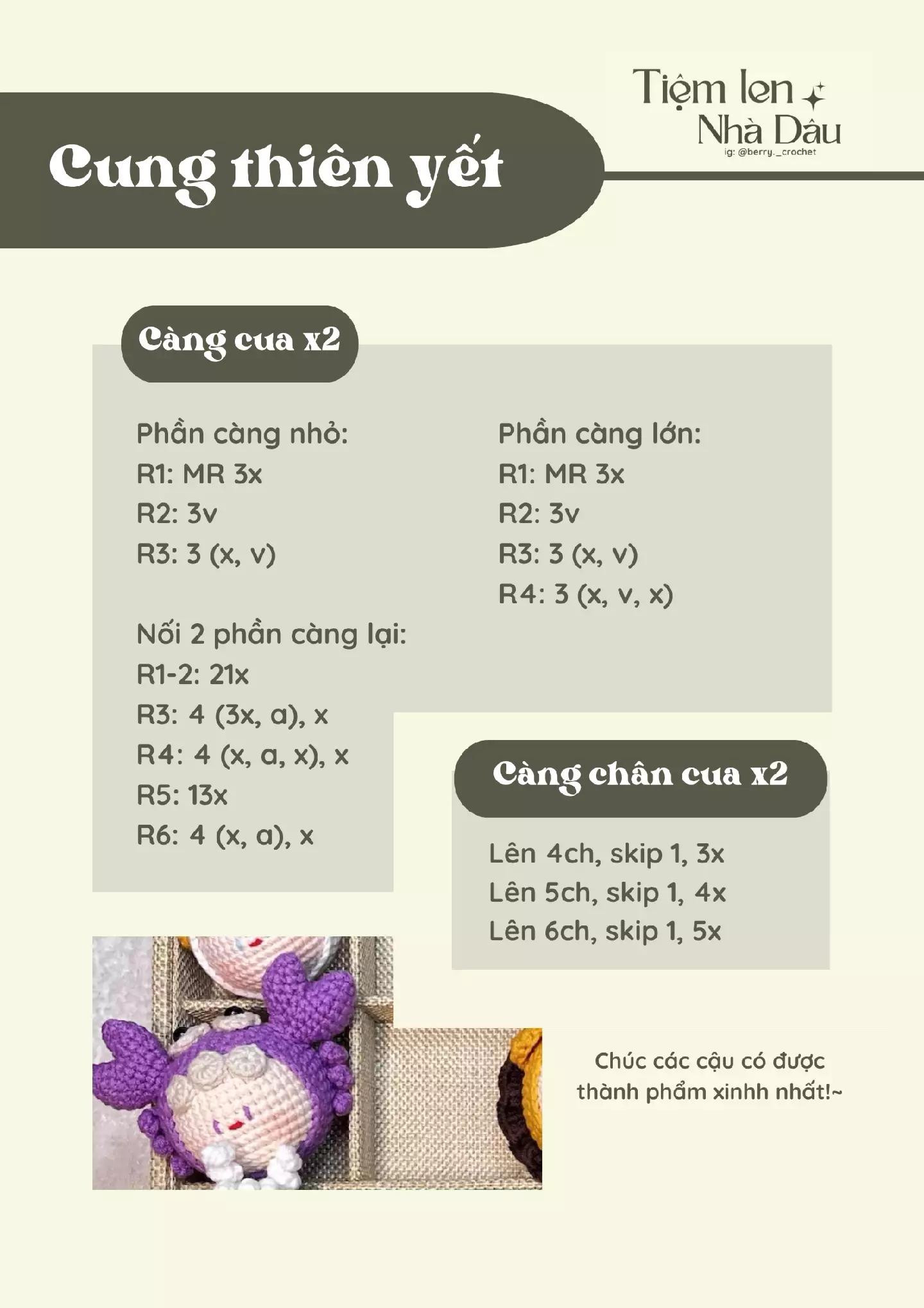 Hướng dẫn móc len hình cung thiên yết dễ thương cho móc khóa.