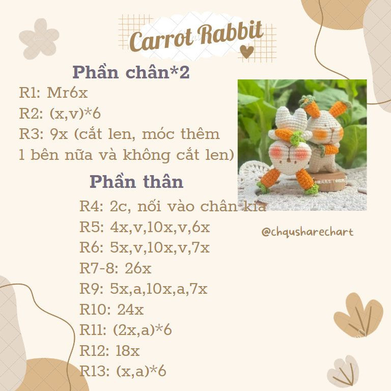 Hướng dẫn móc len thỏ cà rốt dễ thương cho người mới bắt đầu