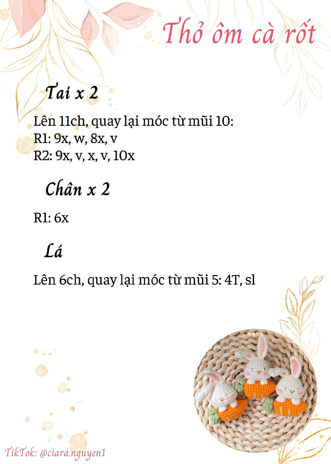 Hướng dẫn móc len thỏ ôm cà rốt dễ thương cho người mới bắt đầu