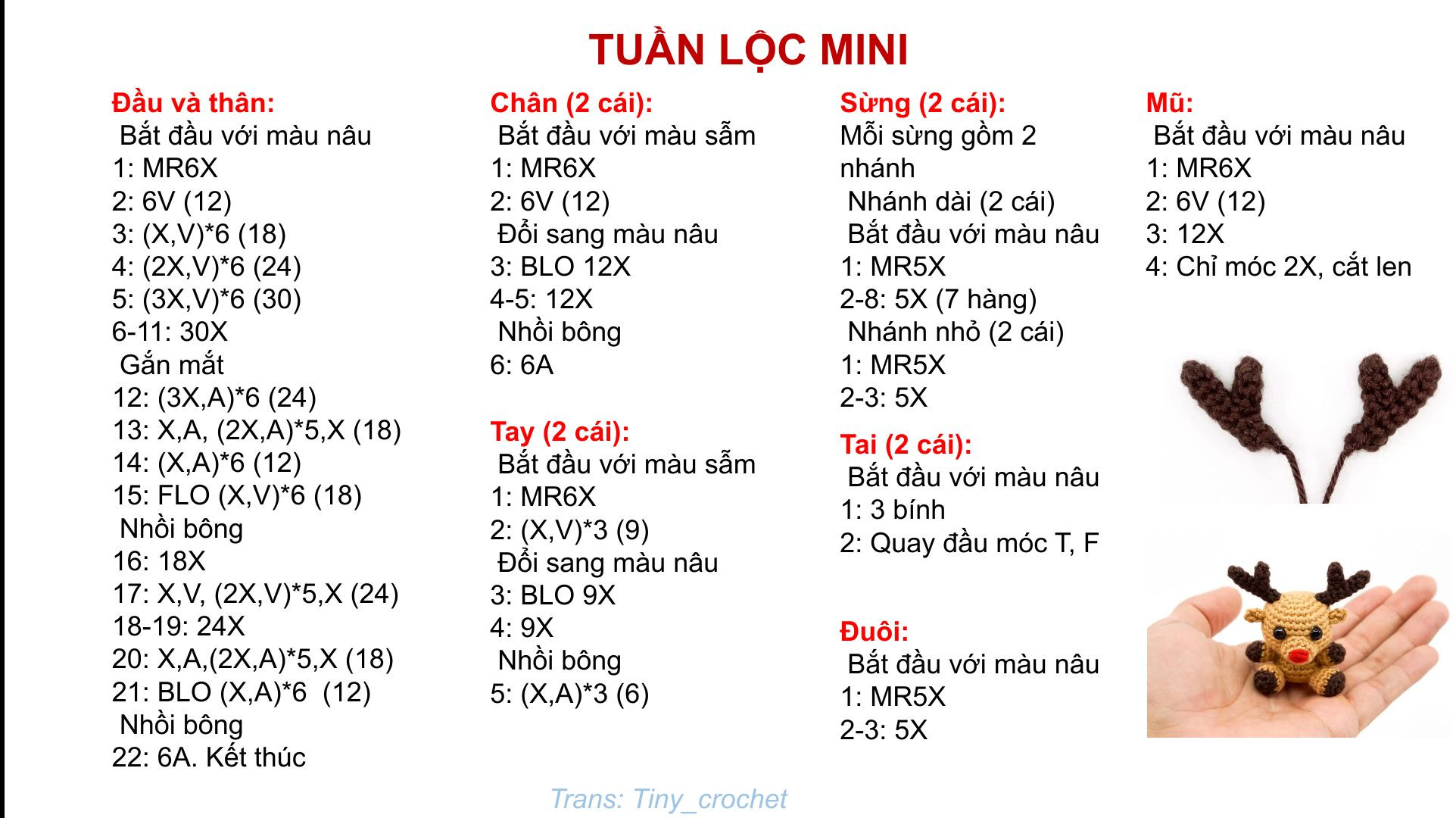Hướng dẫn móc len tuần lộc nhỏ xinh cho mùa lễ hội