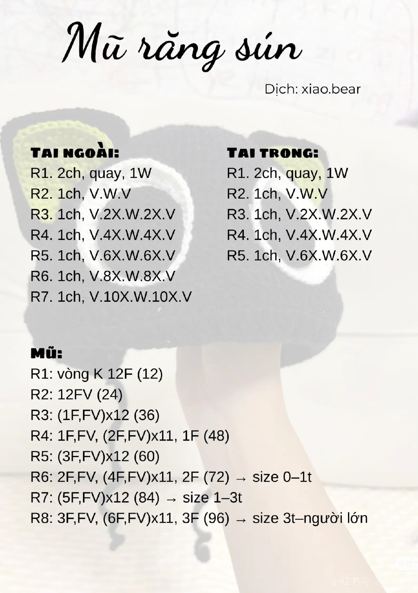 Hướng dẫn móc mũ len hình mèo dễ thương cho bé