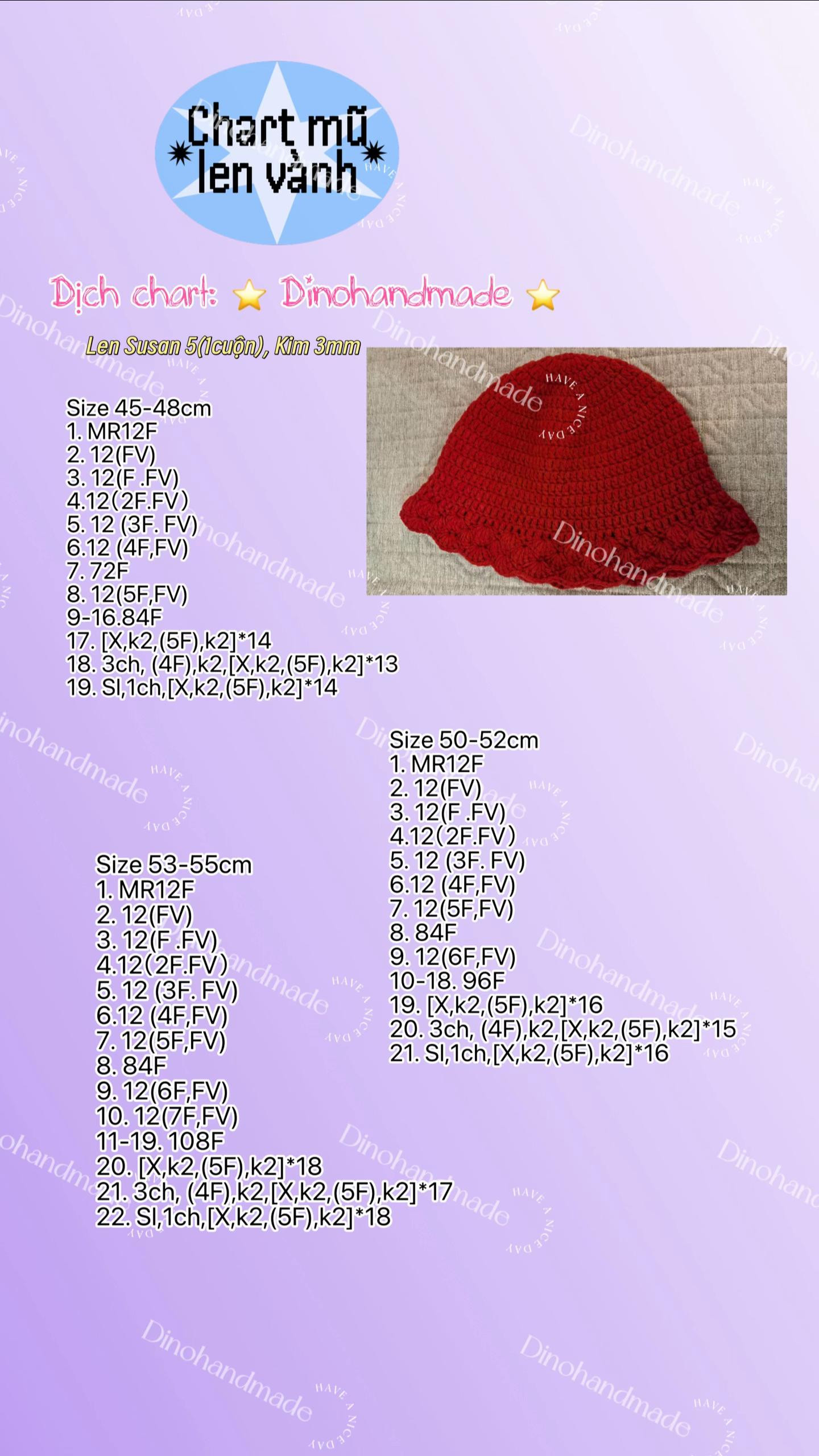 Hướng dẫn móc mũ len vành bằng len Susan 5 và kim 3mm