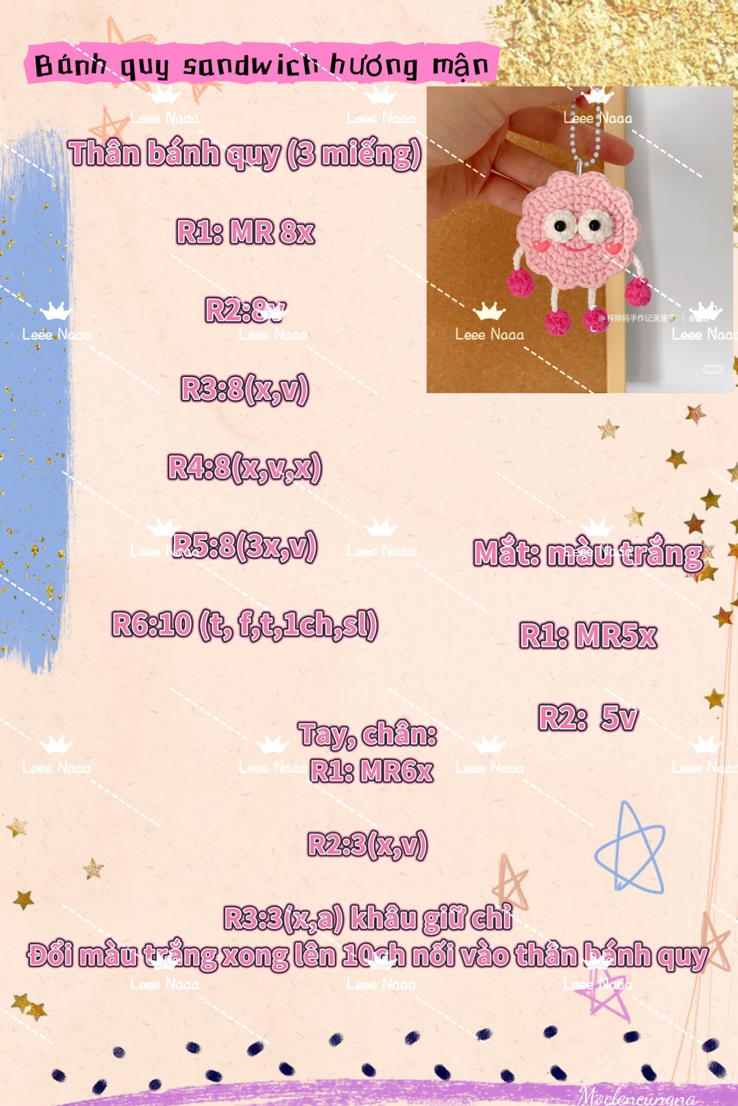 Hướng dẫn tạo móc khóa len hình đám mây hồng dễ thương