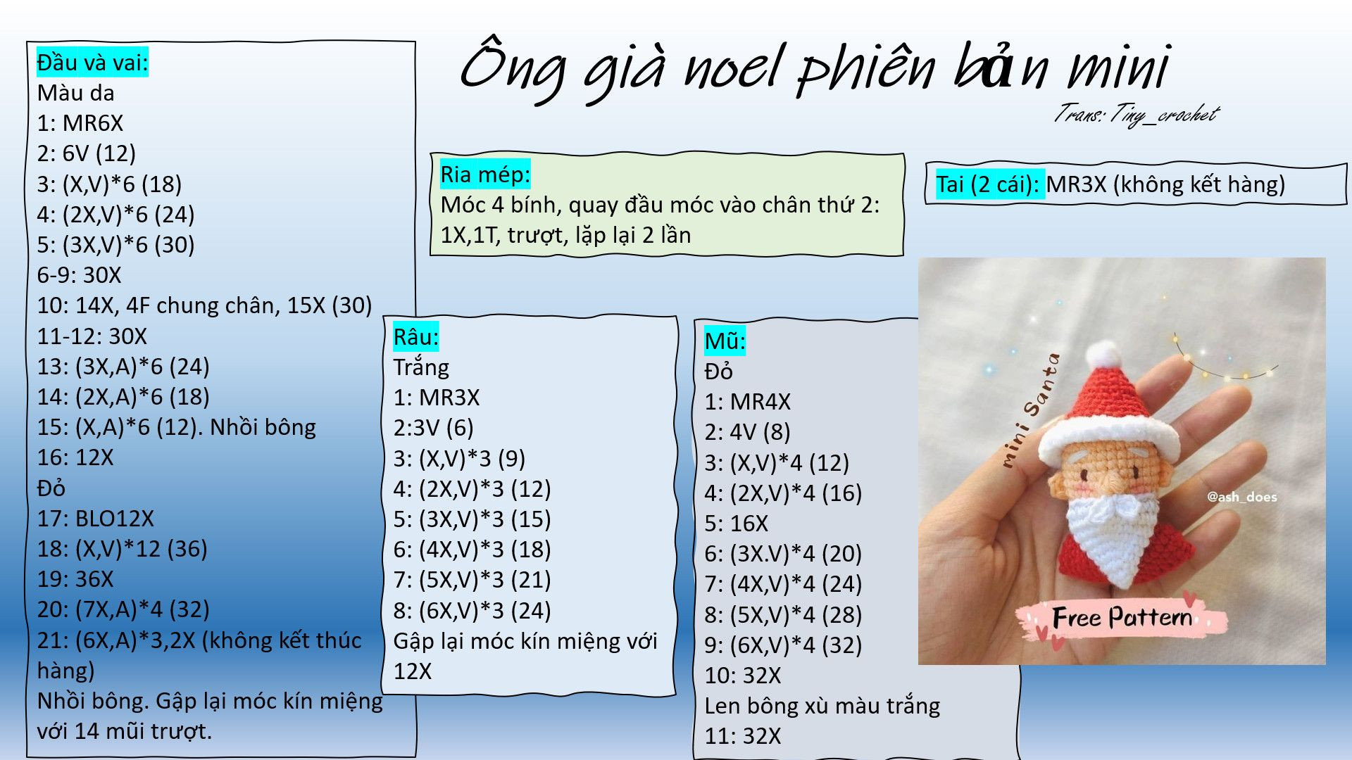 Mẫu móc len ông già Noel mini dễ thương cho mùa Giáng Sinh