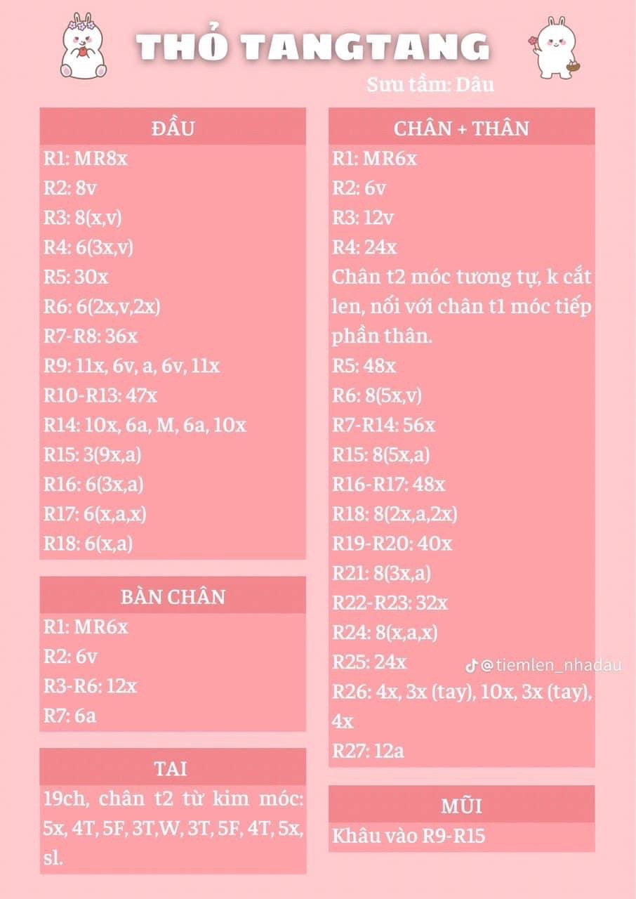 Mẫu thỏ móc len dễ thương với trang phục hoa