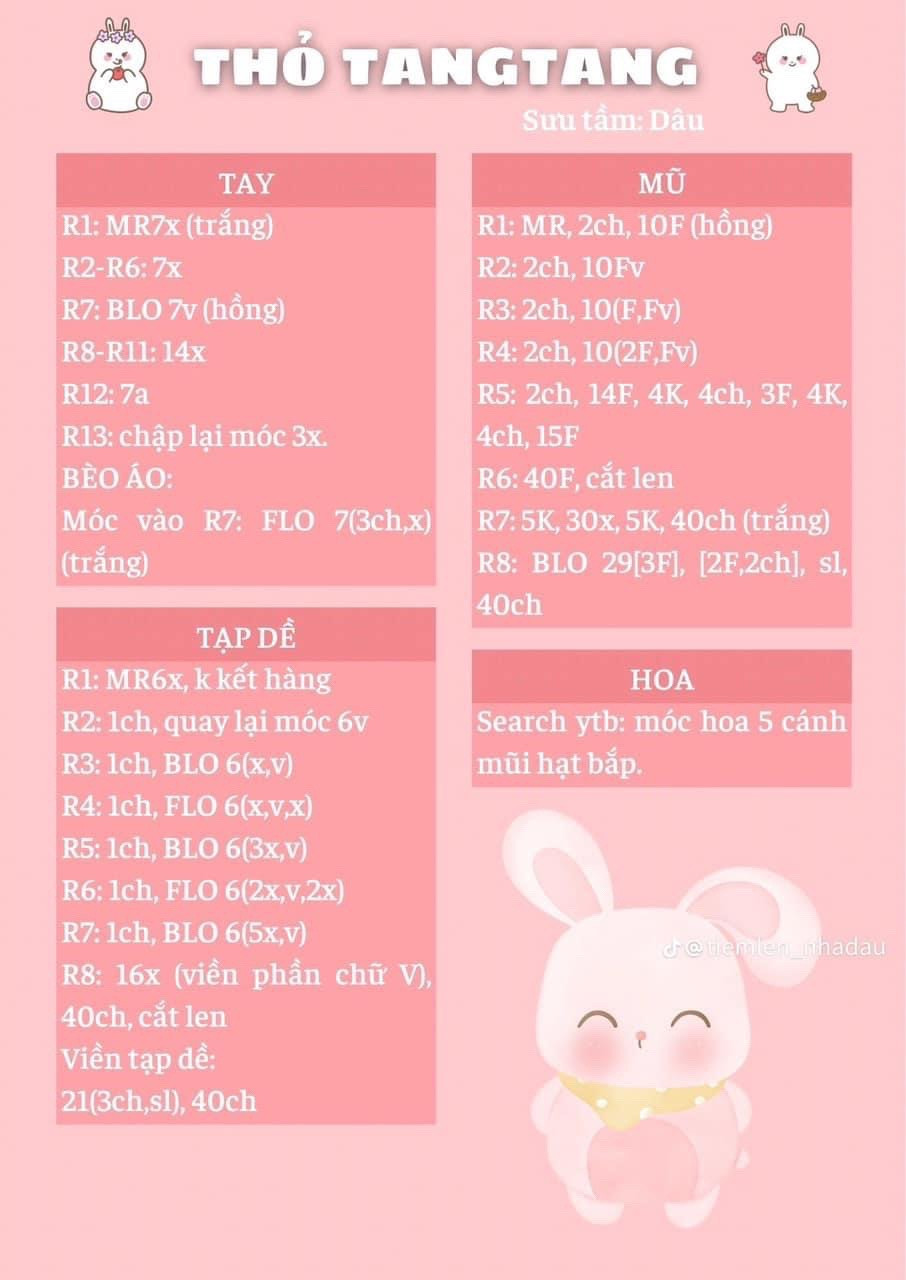 Mẫu thỏ móc len dễ thương với trang phục hoa