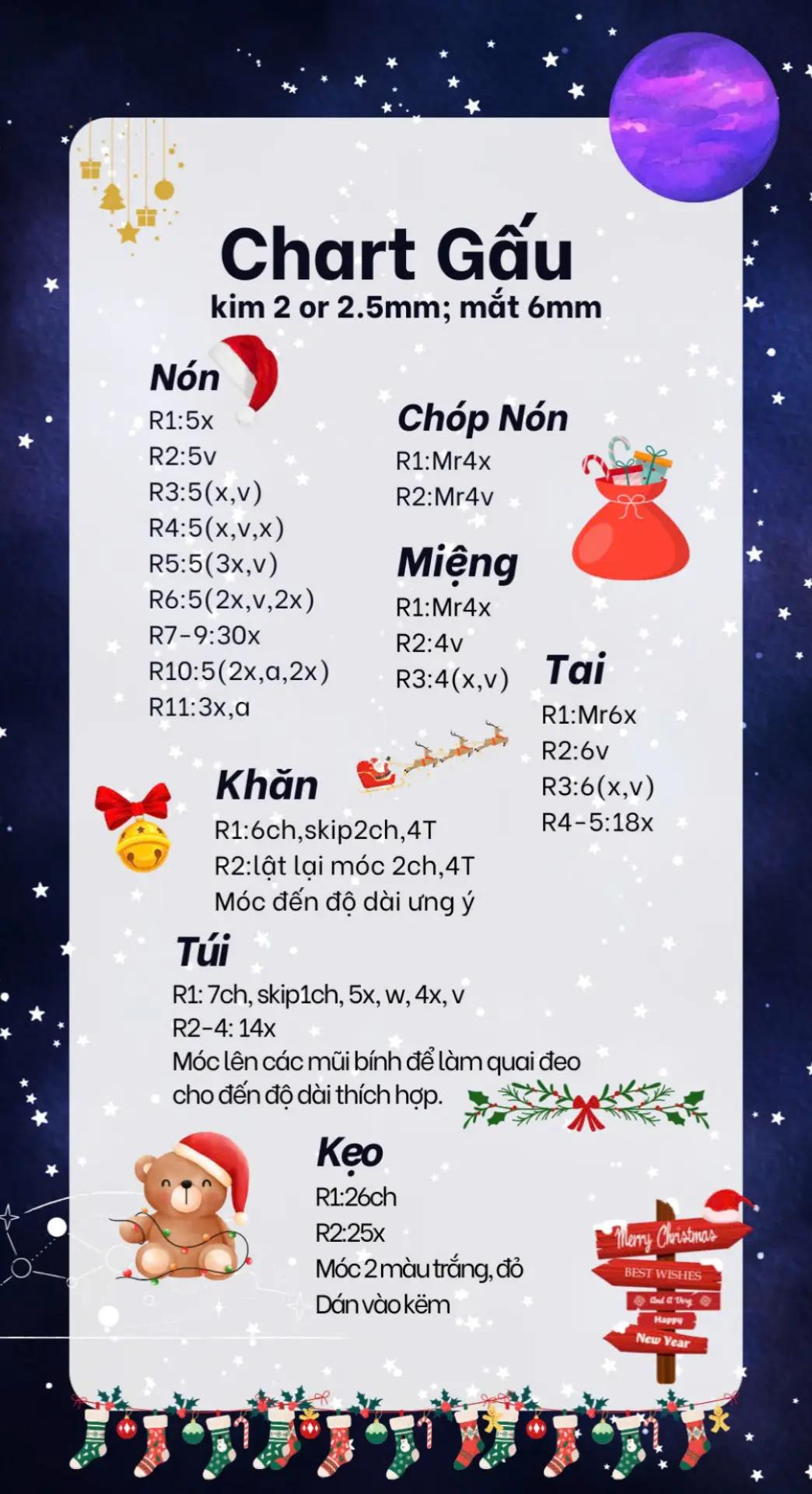 Móc len Gấu Trắng Giáng Sinh Đáng Yêu Với Khăn Quàng