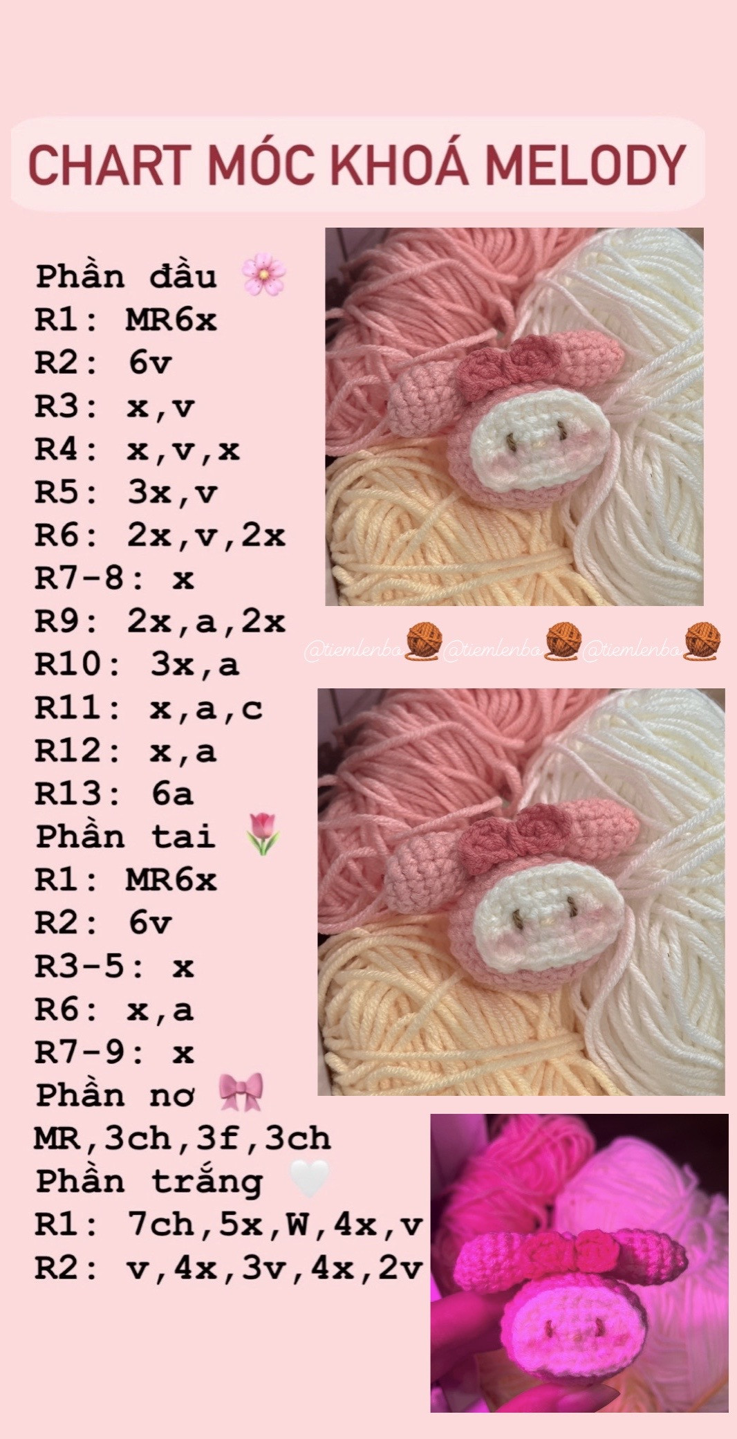 Móc len hình chú thỏ dễ thương với màu sắc pastel