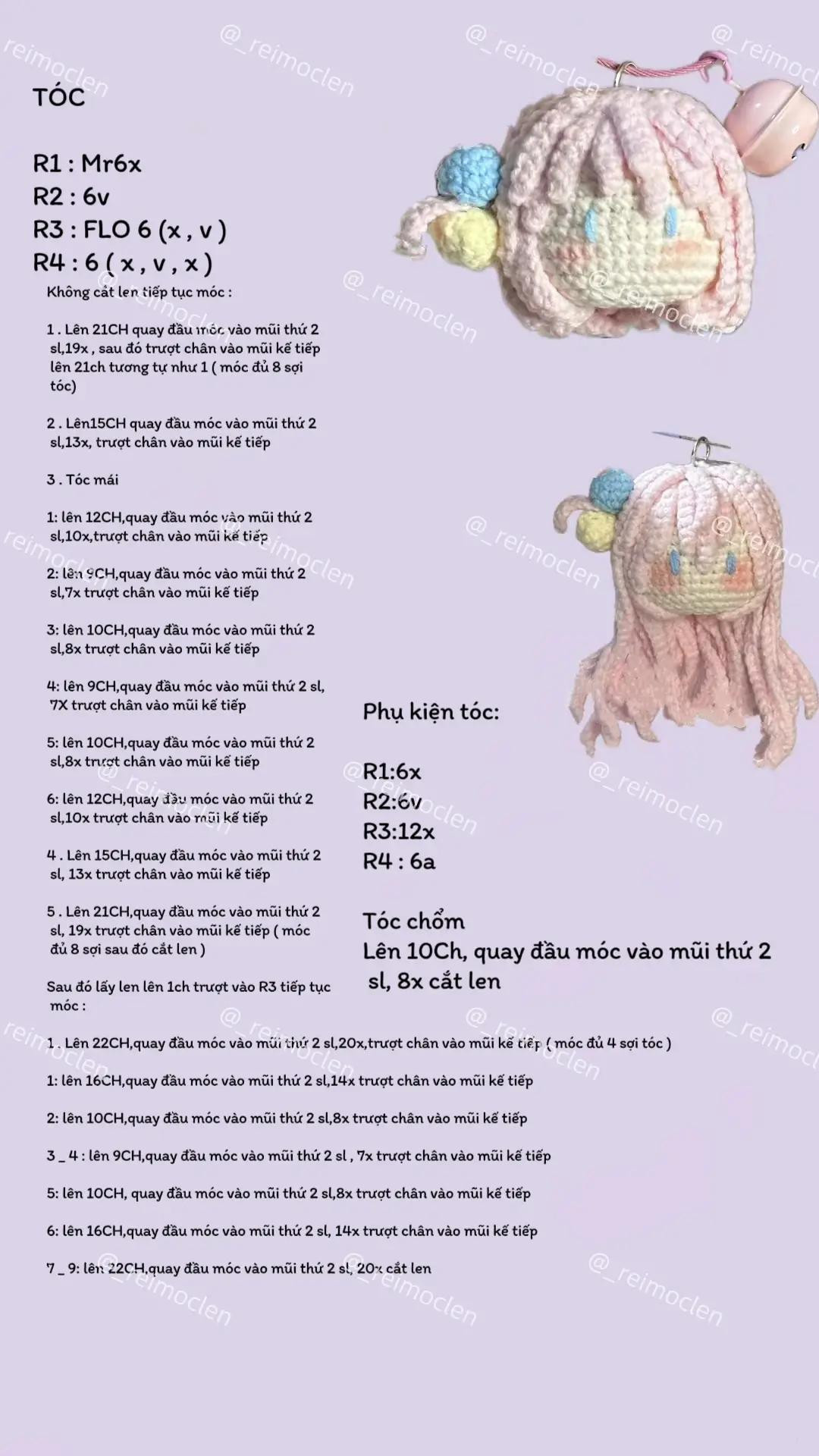 Móc Len Móc Khóa Hình Nhân Vật Tóc Hồng Đáng Yêu