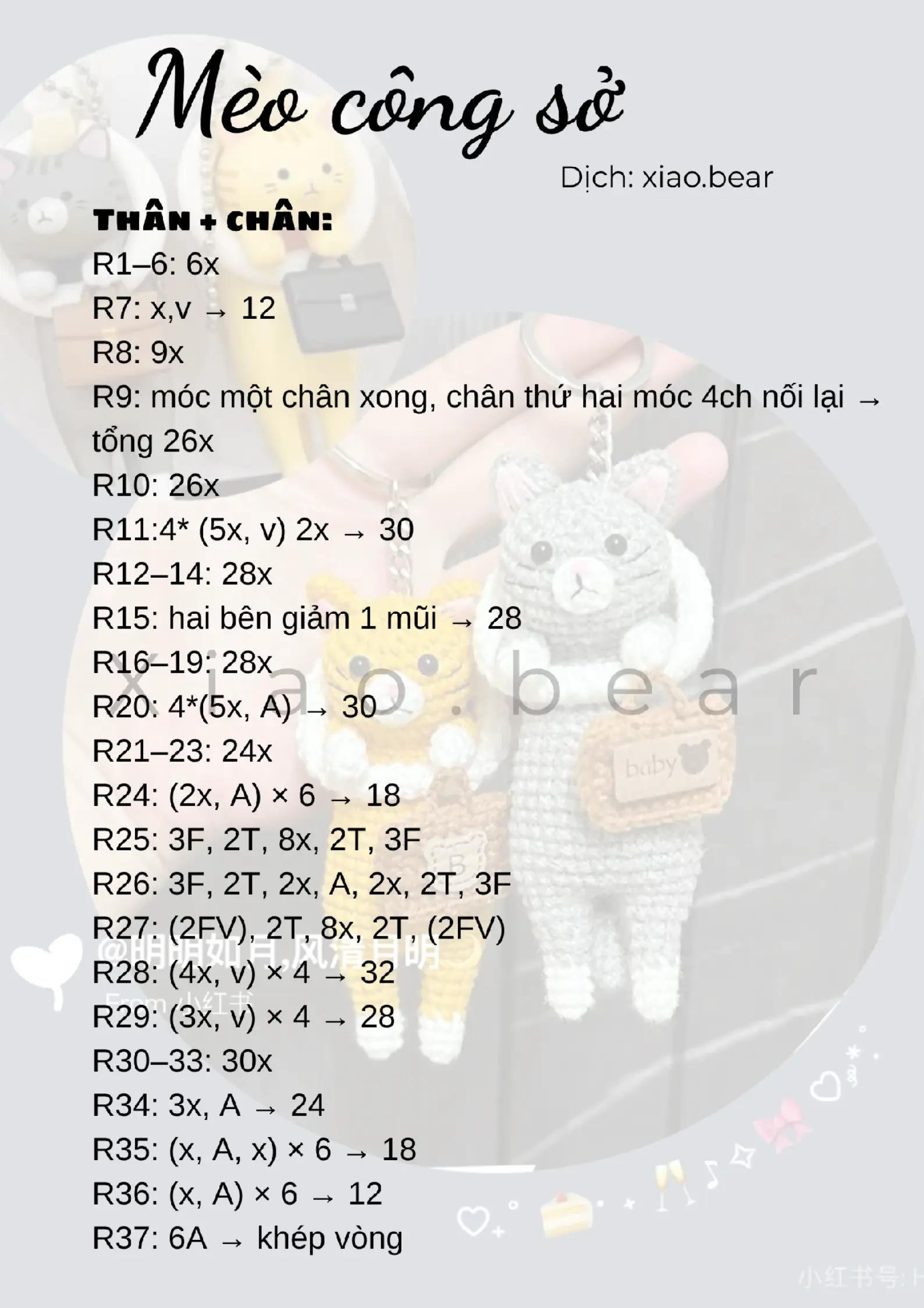 Móc len thú cưng dễ thương: Mèo ôm vali nhỏ xinh