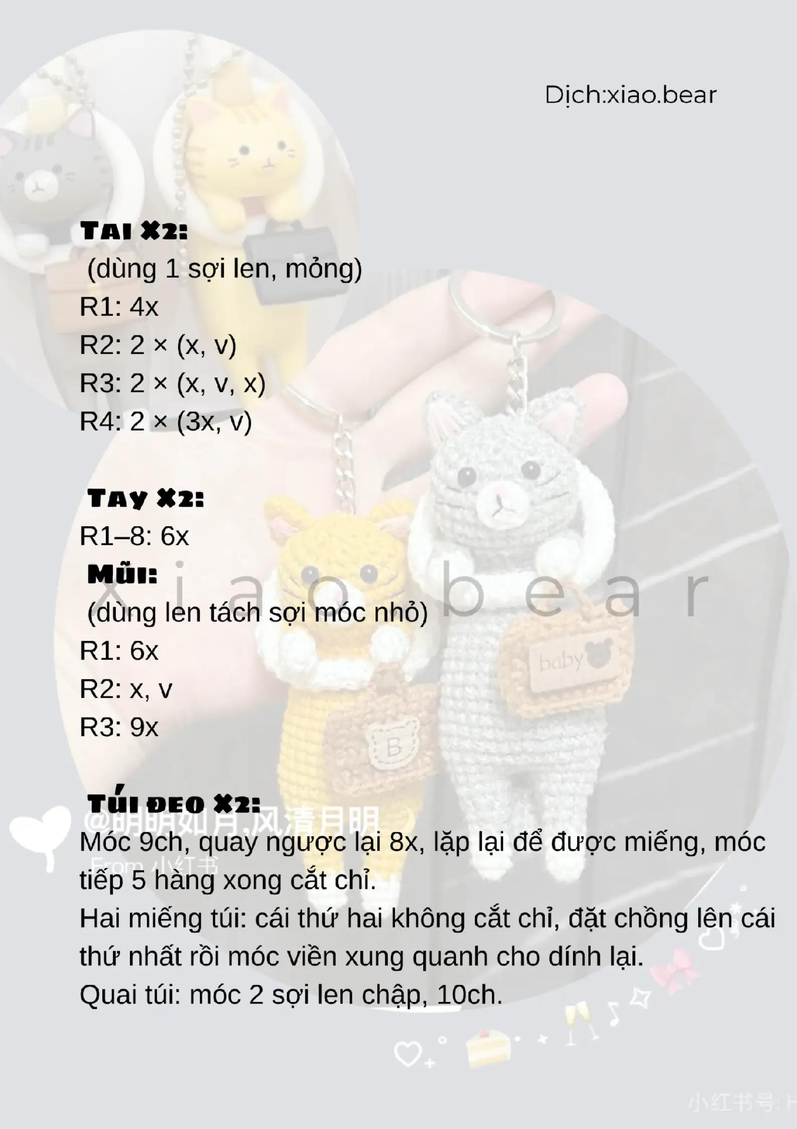 Móc len thú cưng dễ thương: Mèo ôm vali nhỏ xinh