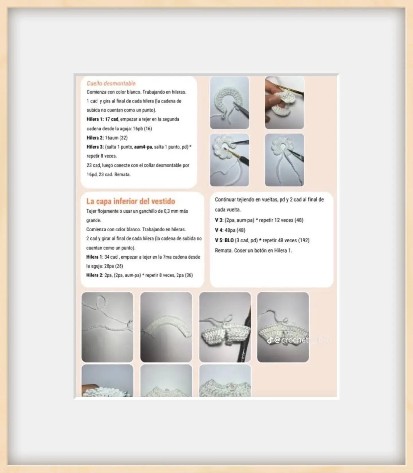 Muñeca de crochet con vestido azul y bolso marrón