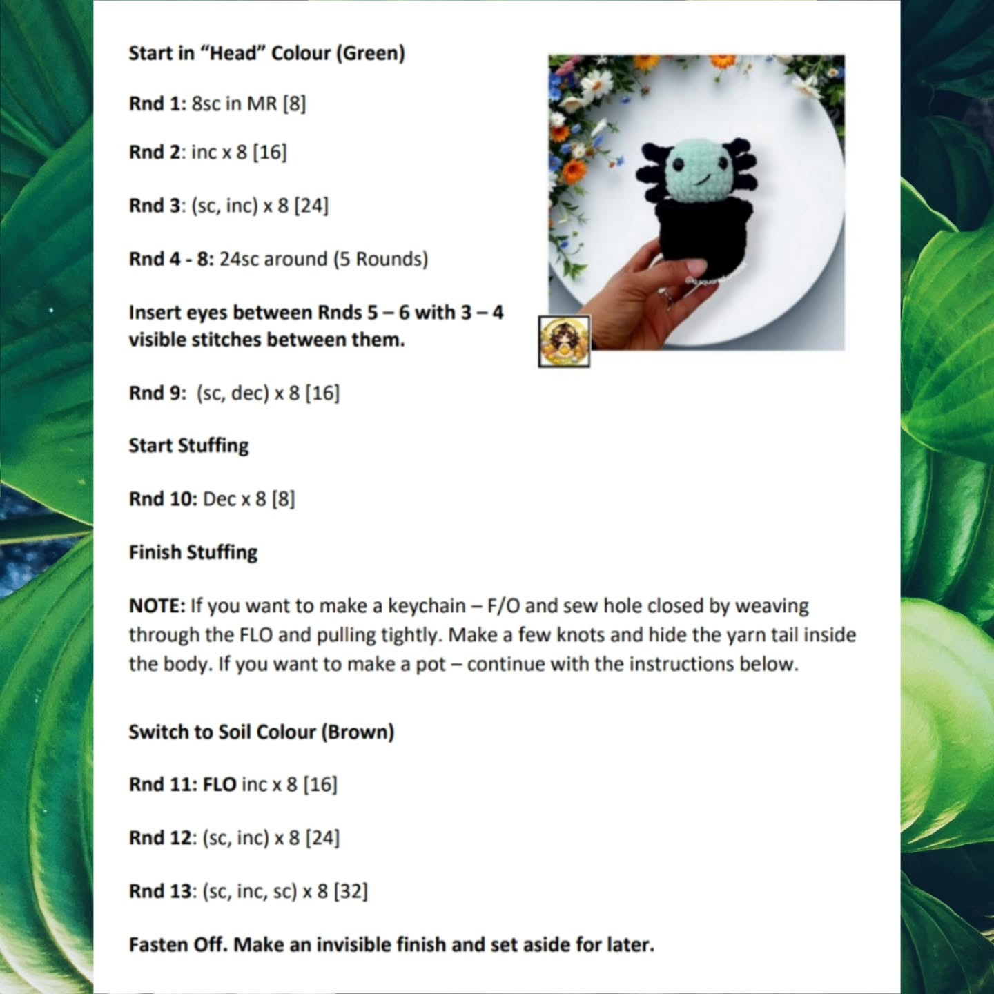 No Sew Aria the Axolotl Cactus Crochet Pattern