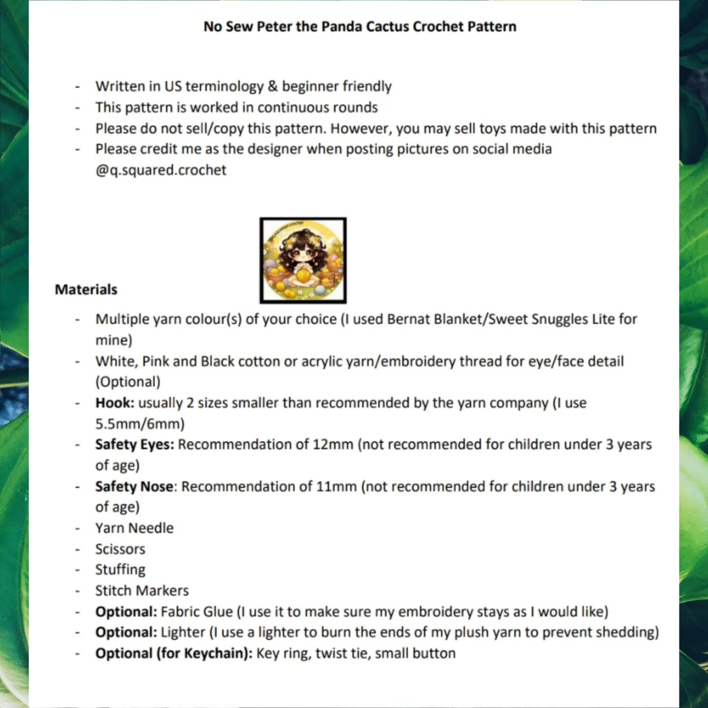 No Sew Peter the Panda Cactus Crochet Pattern