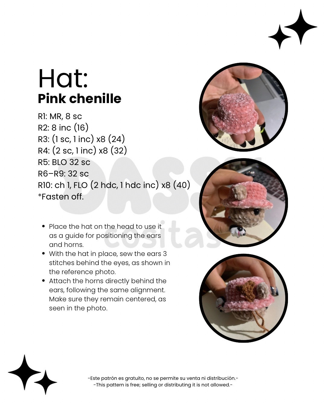 Patrón amigurumi de Tony Tony Chopper gratis y fácil de seguir