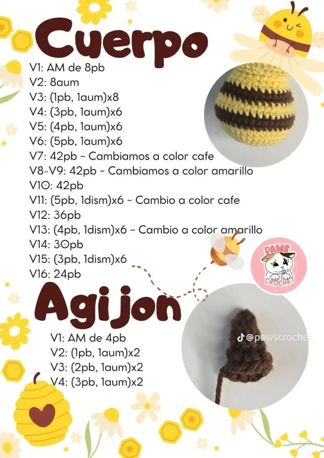 Patrón de Amigurumi: Abejita Bebé Gratis, Hecho por Paws Crochet
