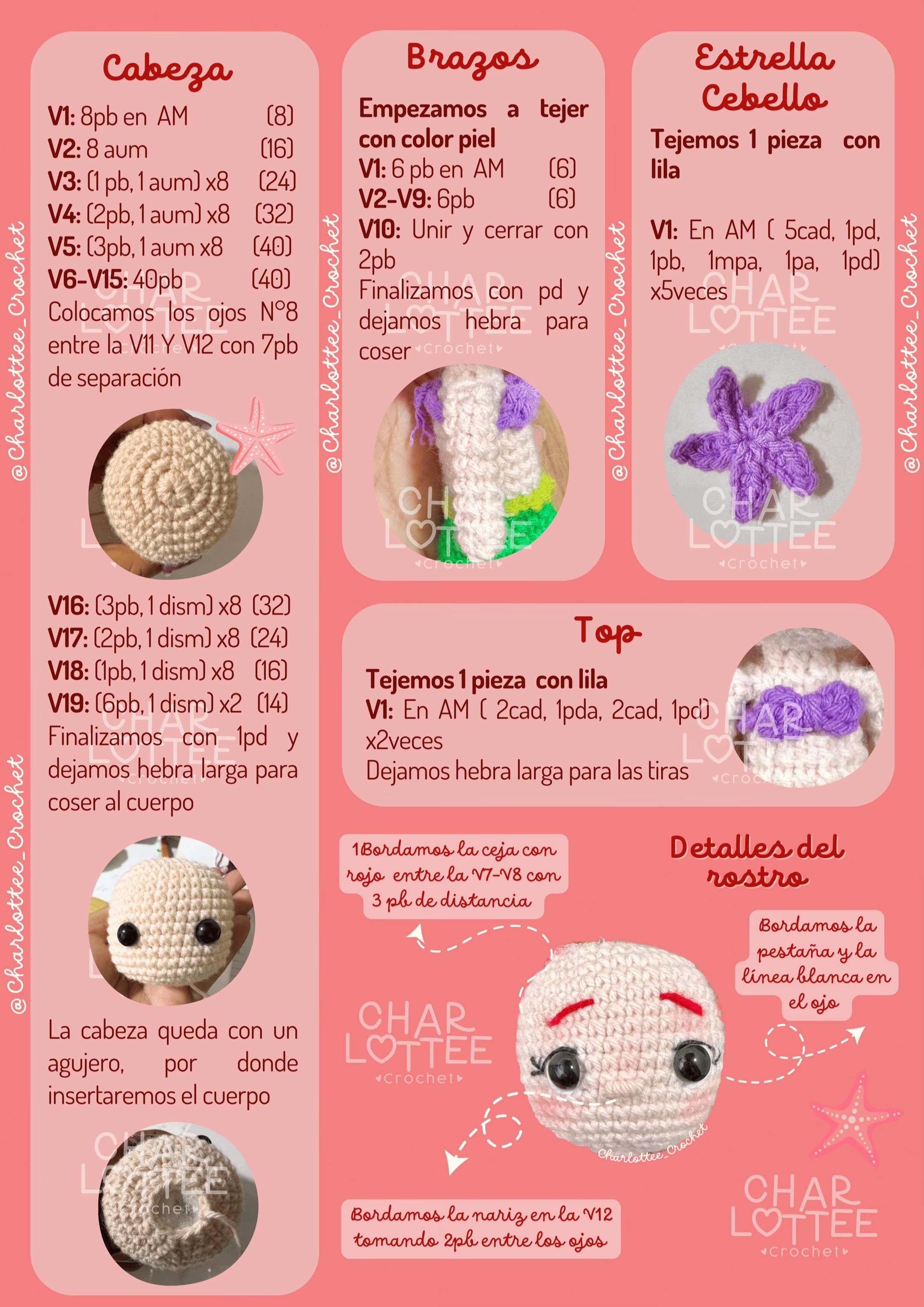 Patrón de amigurumi de Ariel para tejer fácilmente