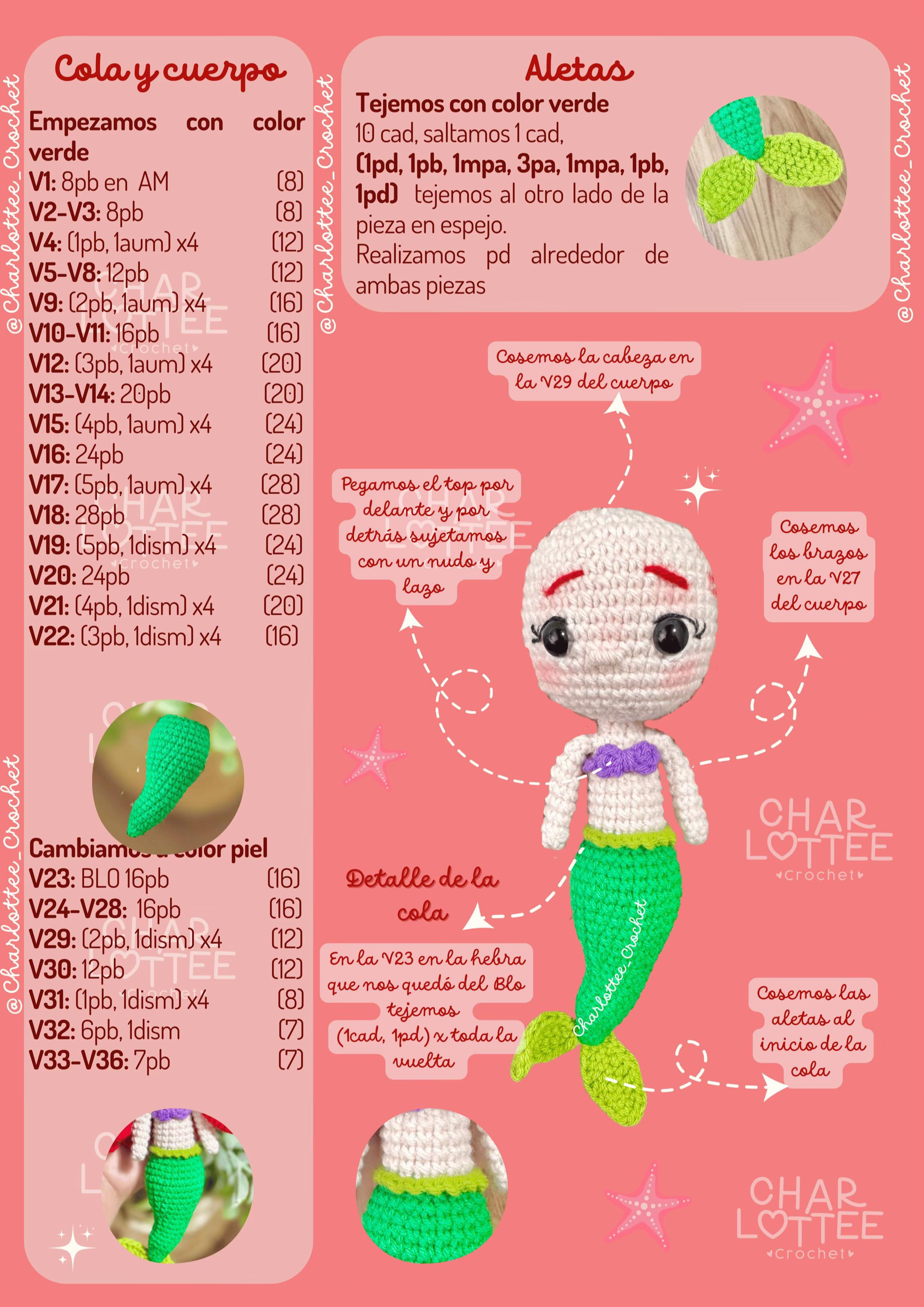 Patrón de amigurumi de Ariel para tejer fácilmente