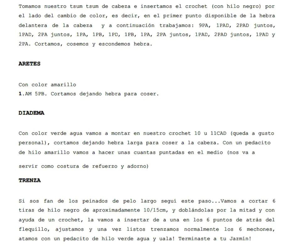 Patrón de amigurumi de Jazmín, princesa de Aladdín