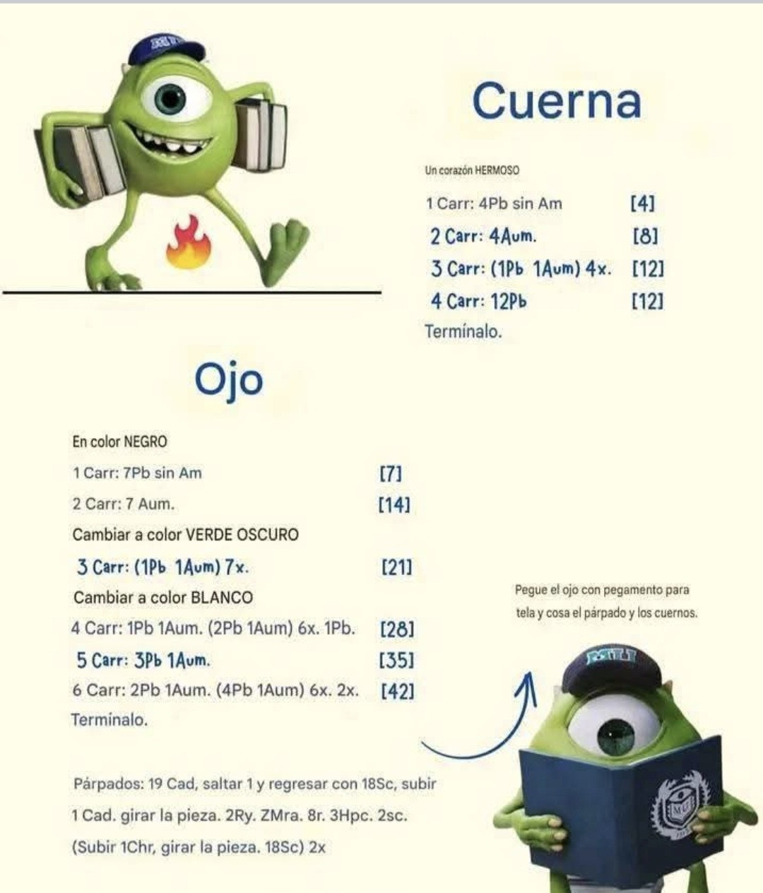 Patrón de amigurumi de monstruo amarillo con un ojo