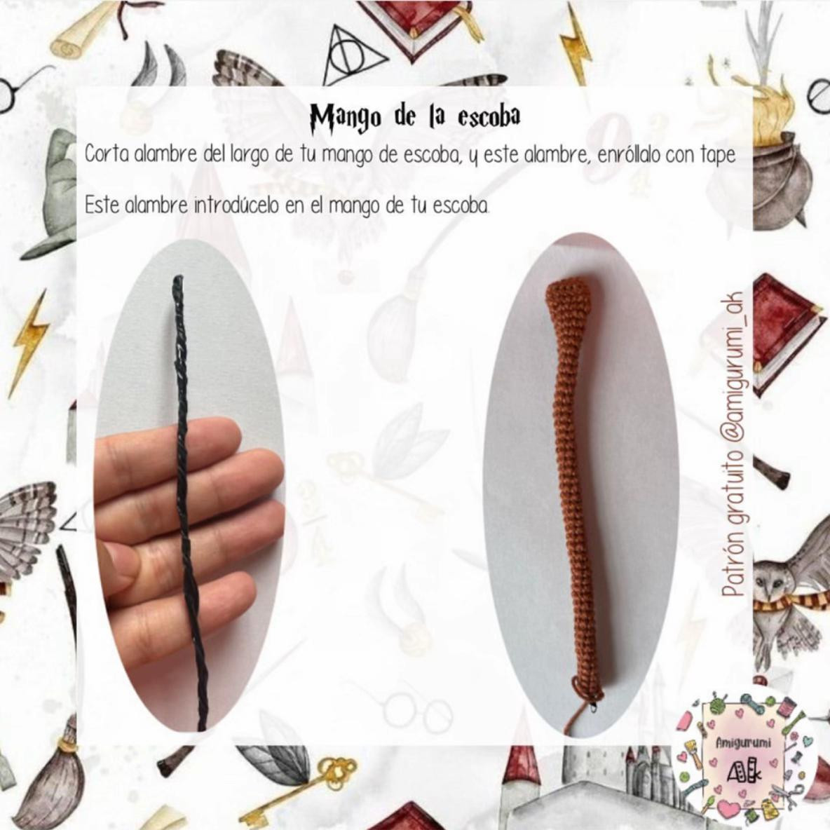 Patrón de Amigurumi: Escoba Mágica Nimbus 2000 a Crochet