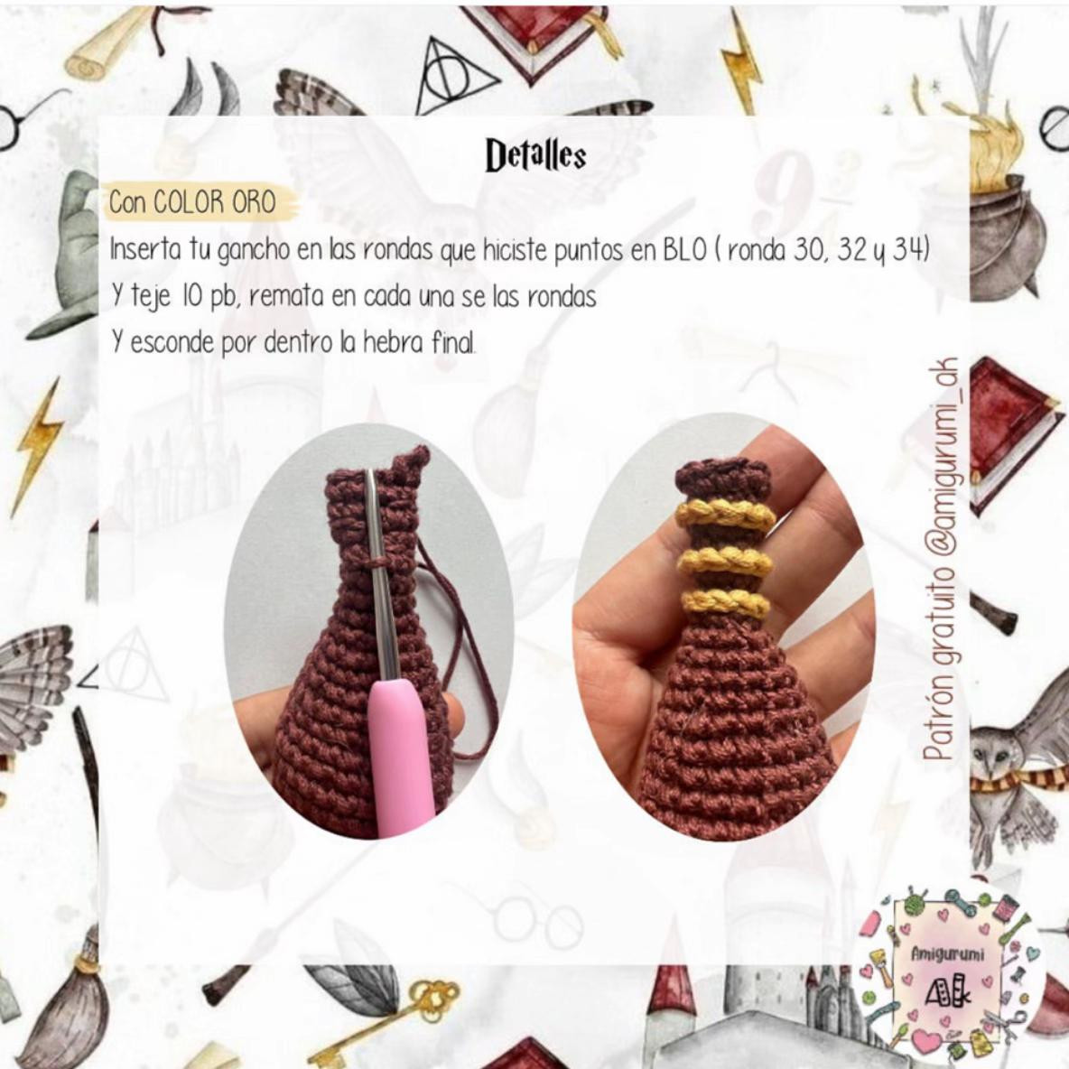 Patrón de Amigurumi: Escoba Mágica Nimbus 2000 a Crochet