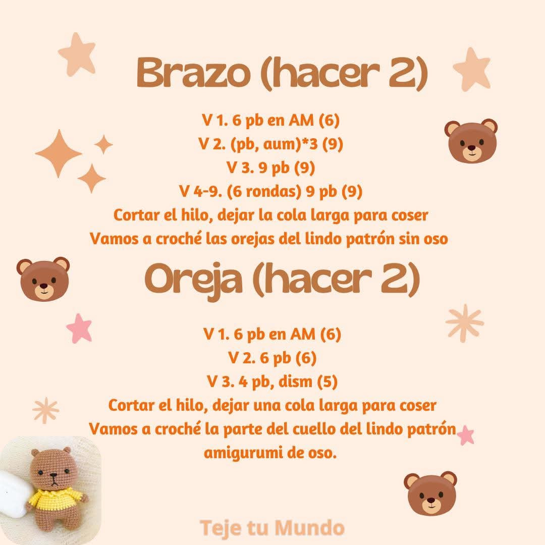 Patrón de amigurumi: Osito con suéter amarillo