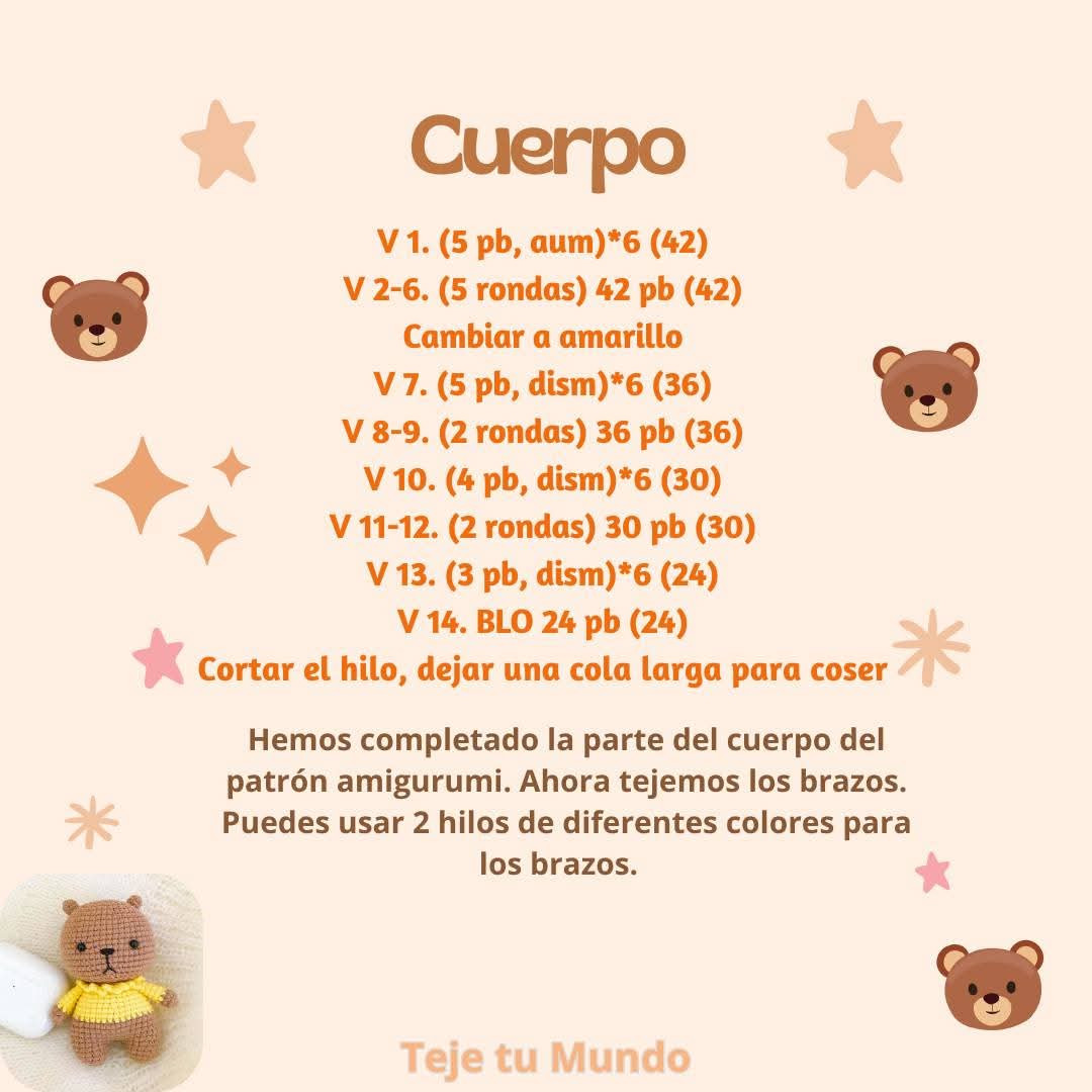 Patrón de amigurumi: Osito con suéter amarillo