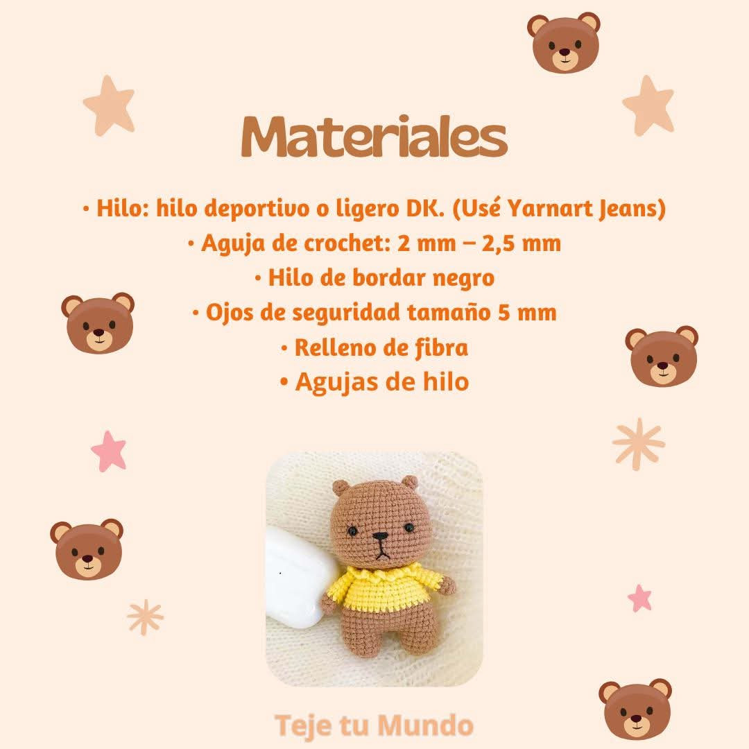 Patrón de amigurumi: Osito con suéter amarillo