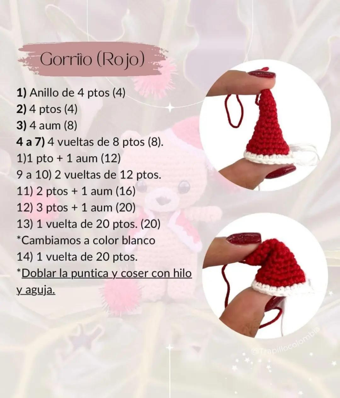 Patrón de amigurumi oso navideño gratis para principiantes