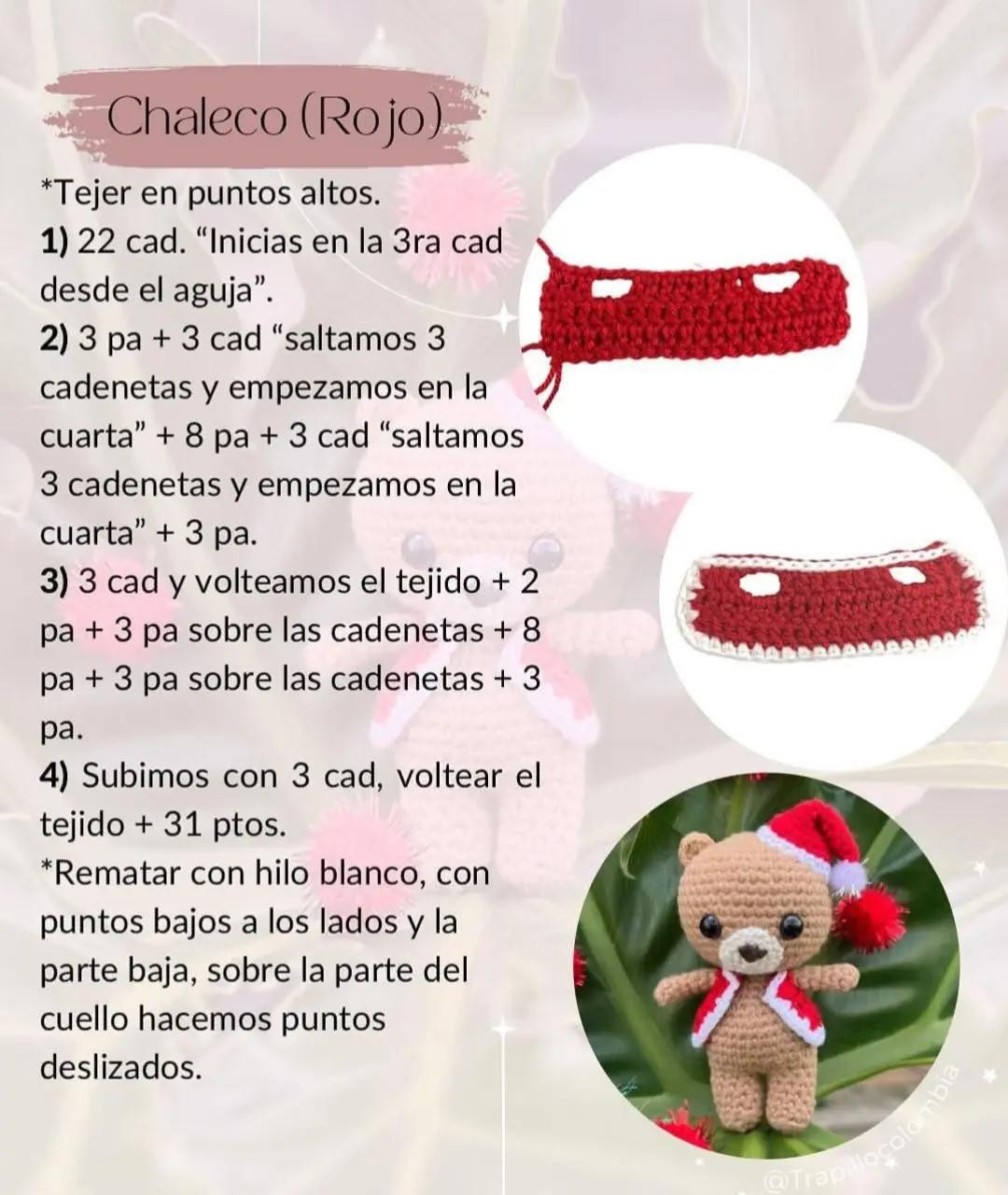 Patrón de amigurumi oso navideño gratis para principiantes