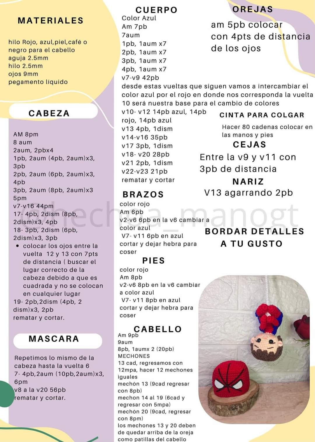 Patrón de crochet de superhéroe colgante y gorro